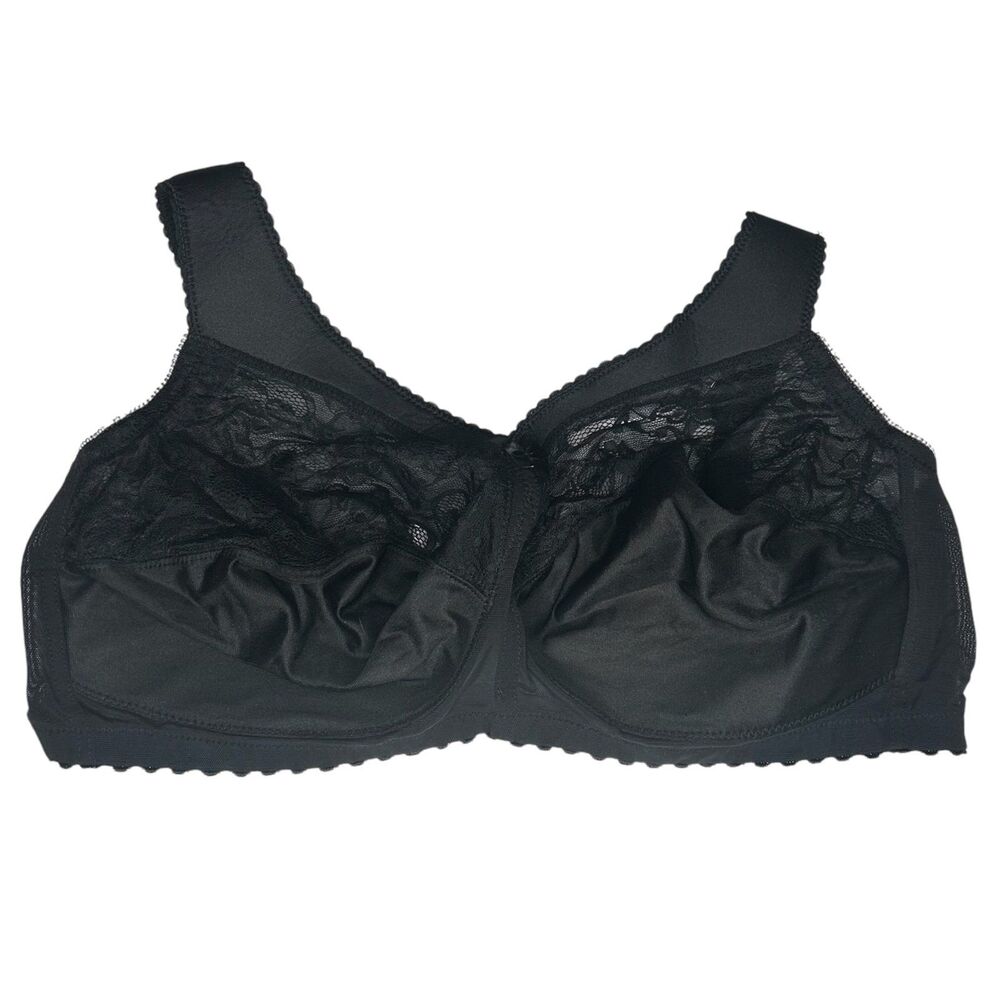 Glamorise black lace unlined wire free full coverage bra 38G 38DDDD